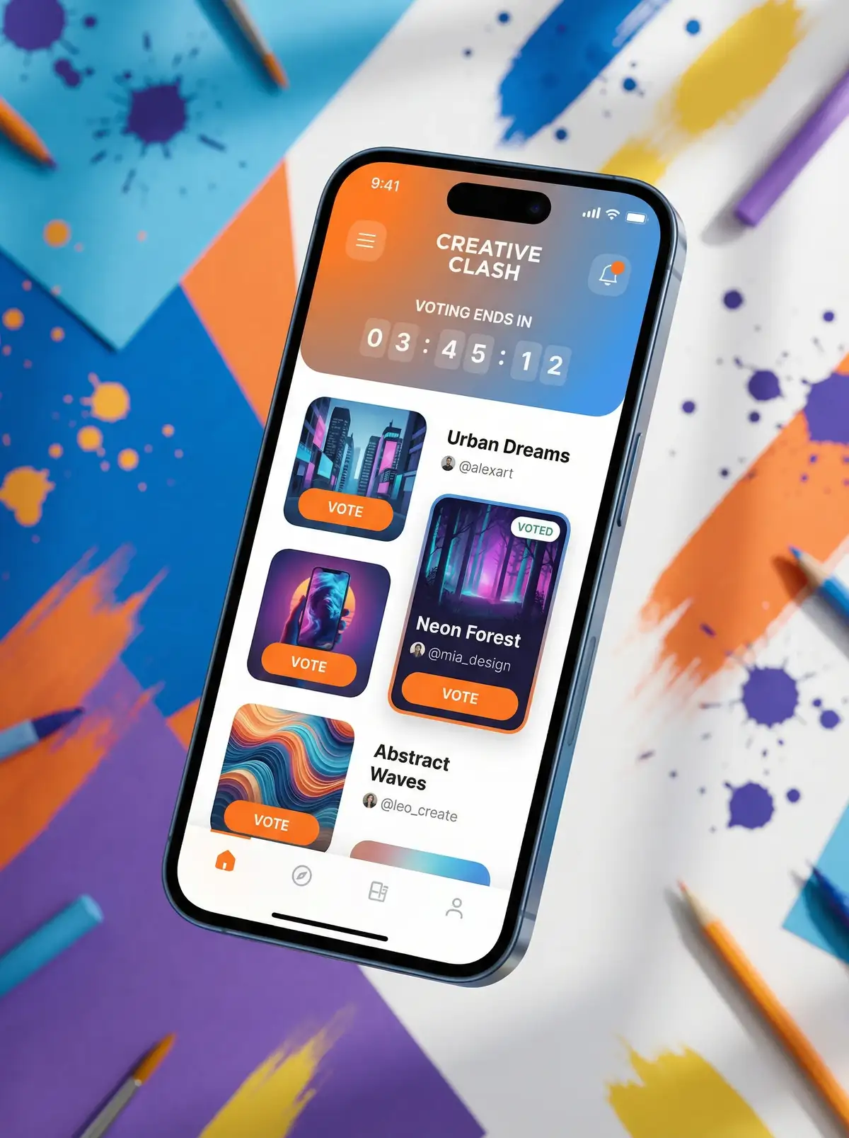 主题大赛 移动端APP界面展示投票和作品浏览功能